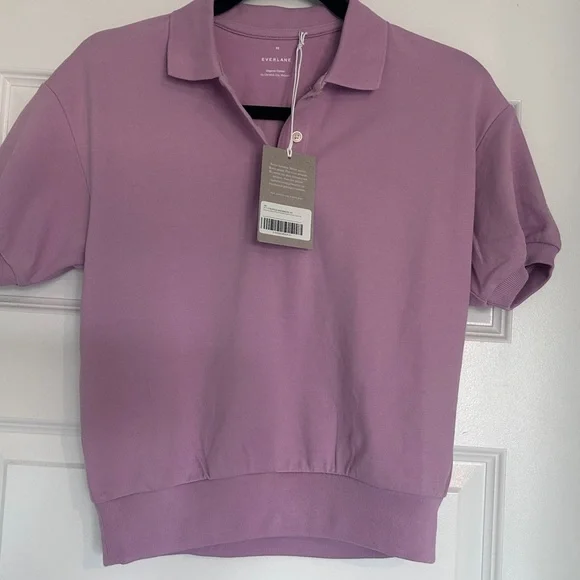 Everlane Organic Cotton Polo Top Shirt Mauve Size Small Nwt - Picture 1 of 9